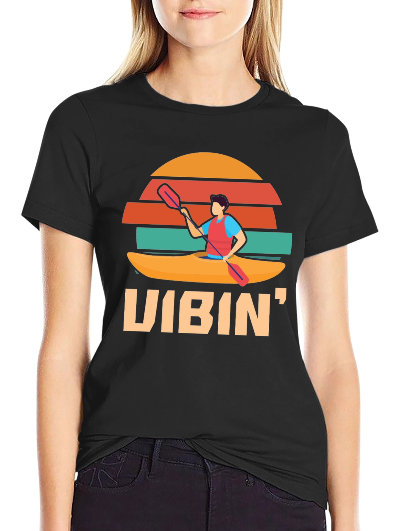 Vibin Kayak T-Shirt: Retro Sunset Style