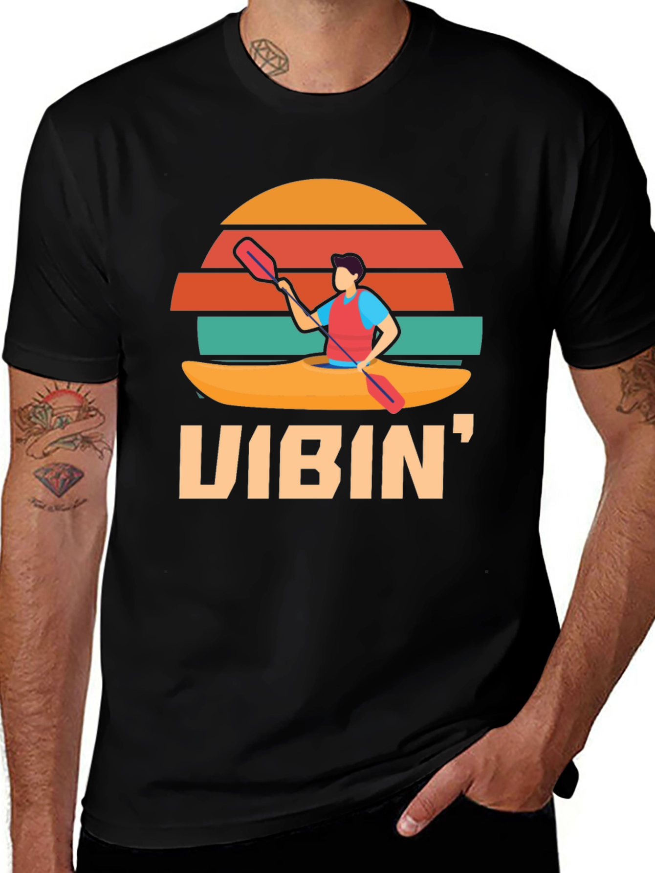 Vibin Kayak T-Shirt: Retro Sunset Style