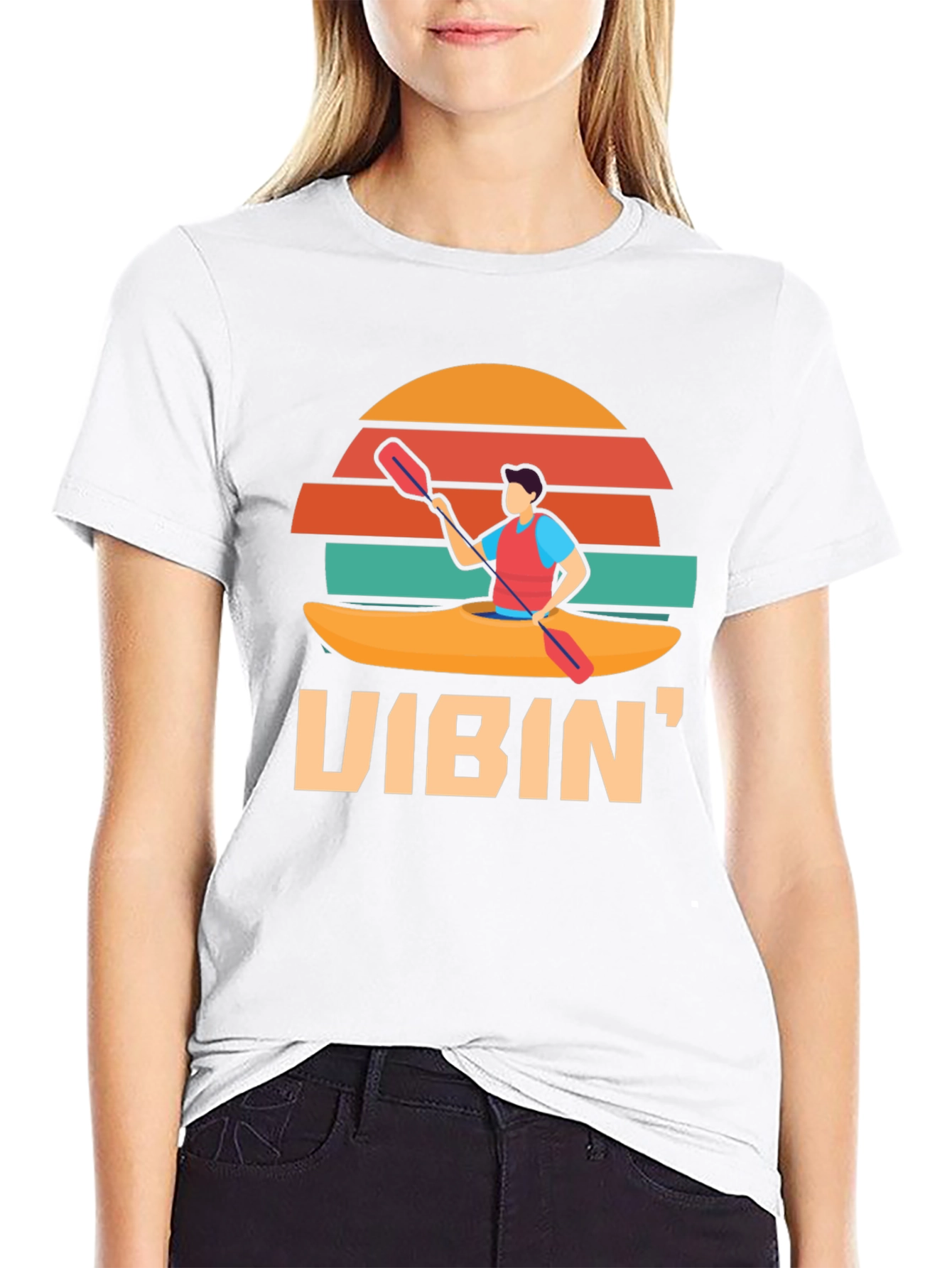 Vibin Kayak T-Shirt: Retro Sunset Style