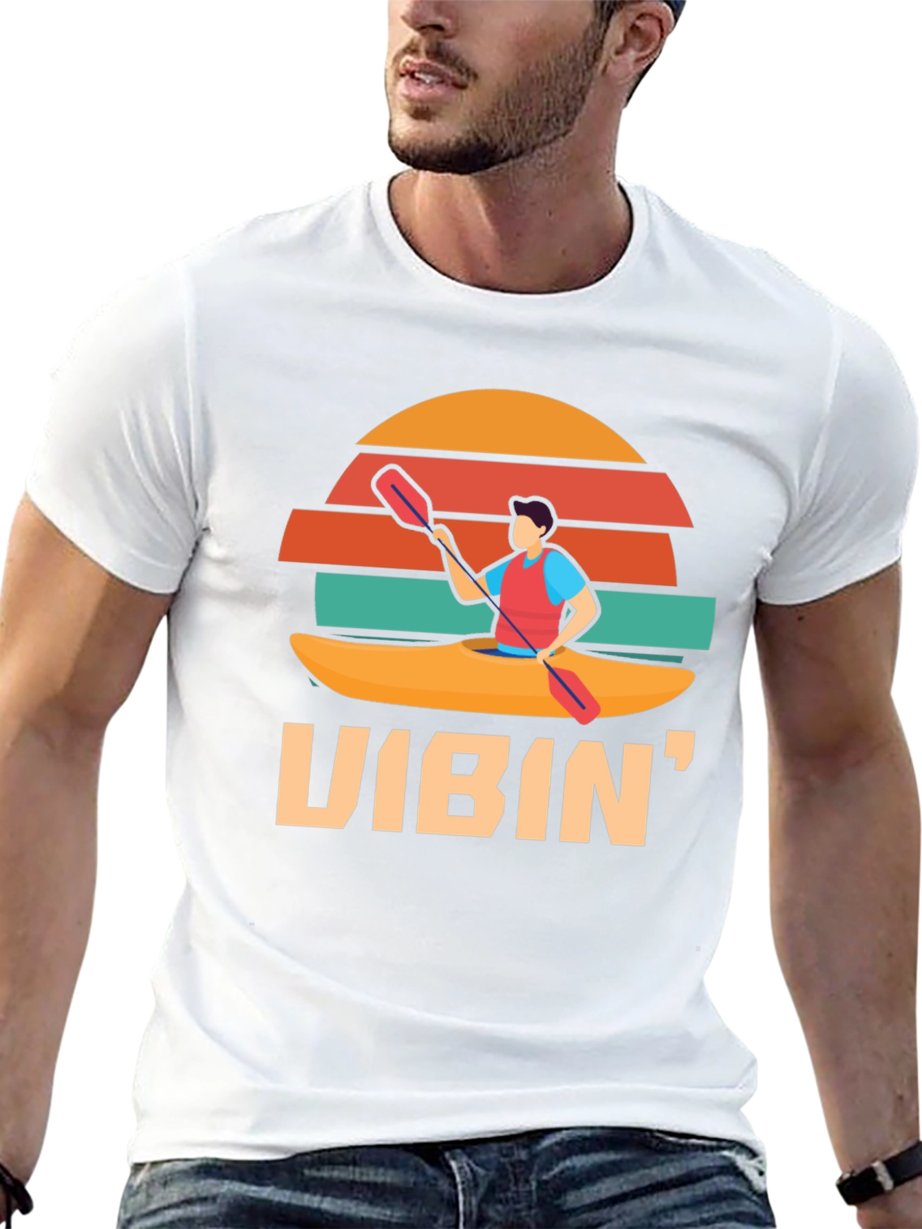 Vibin Kayak T-Shirt: Retro Sunset Style