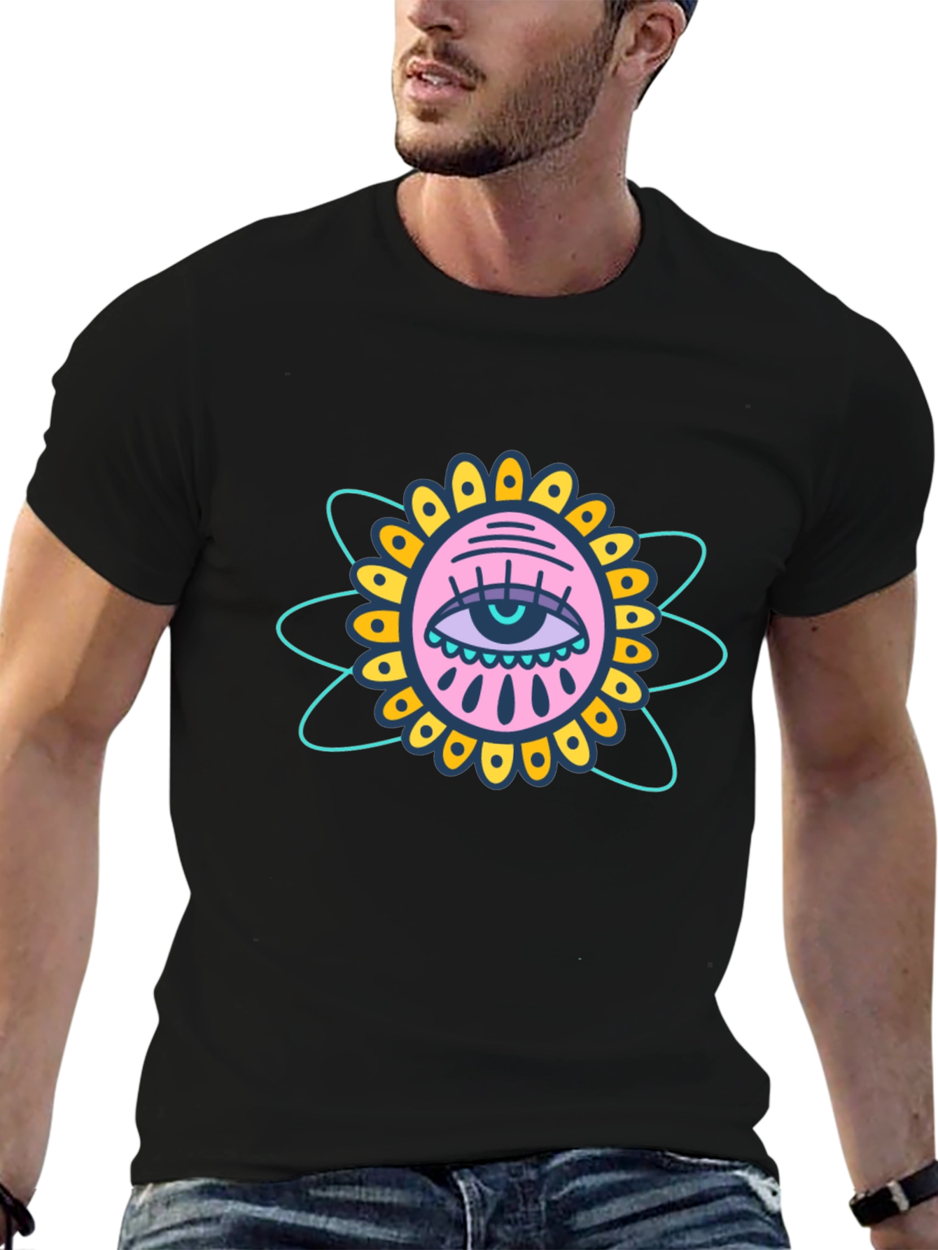Eye Flower Graphic Black T-Shirt