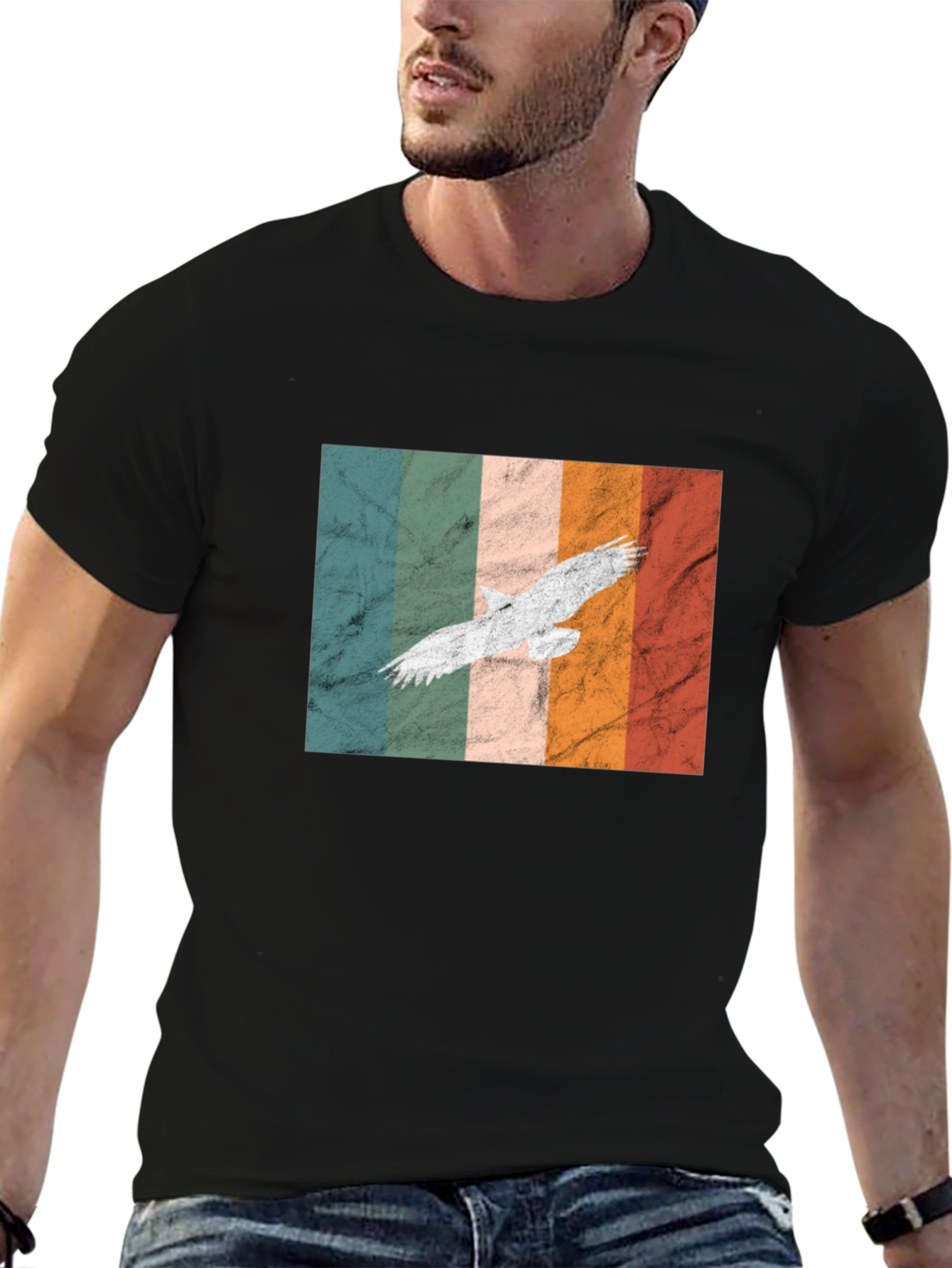 Retro Eagle Graphic Tee - Black Cotton T-Shirt