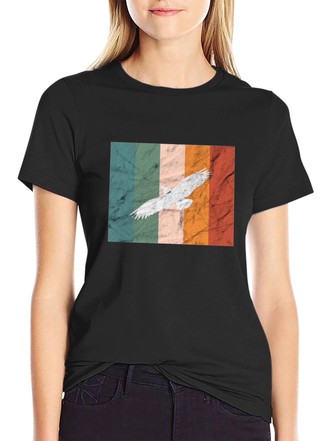Retro Eagle Graphic Tee - Black Cotton T-Shirt
