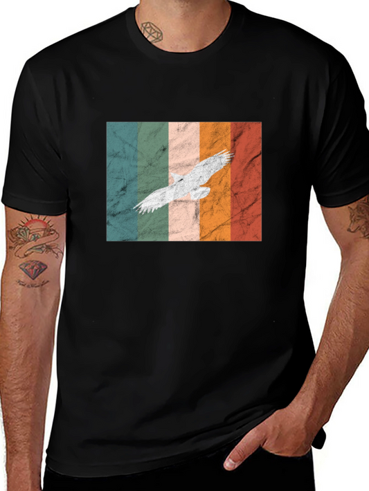 Retro Eagle Graphic Tee - Black Cotton T-Shirt