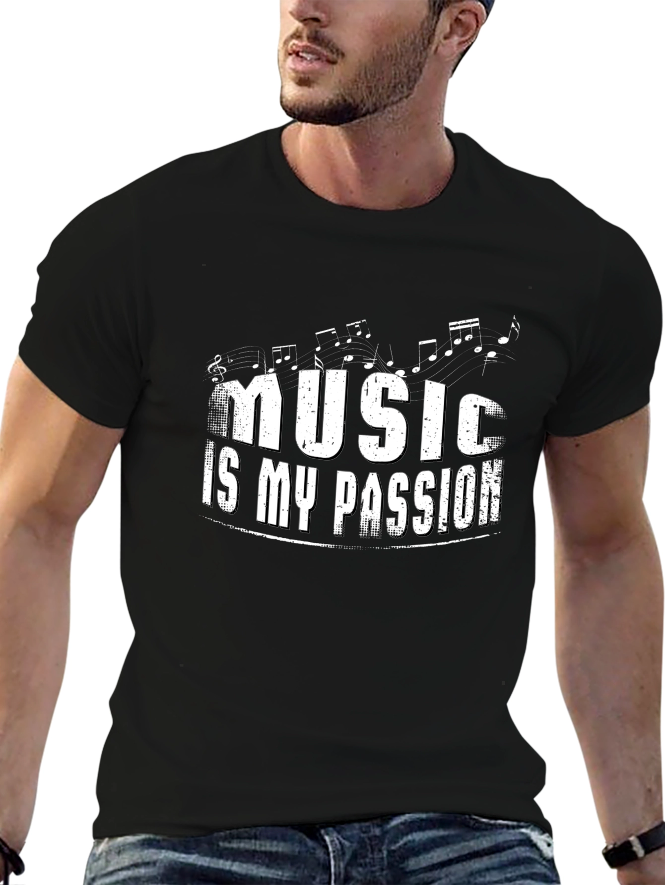 Music Is My Passion Black Graphic Tee Shirt
