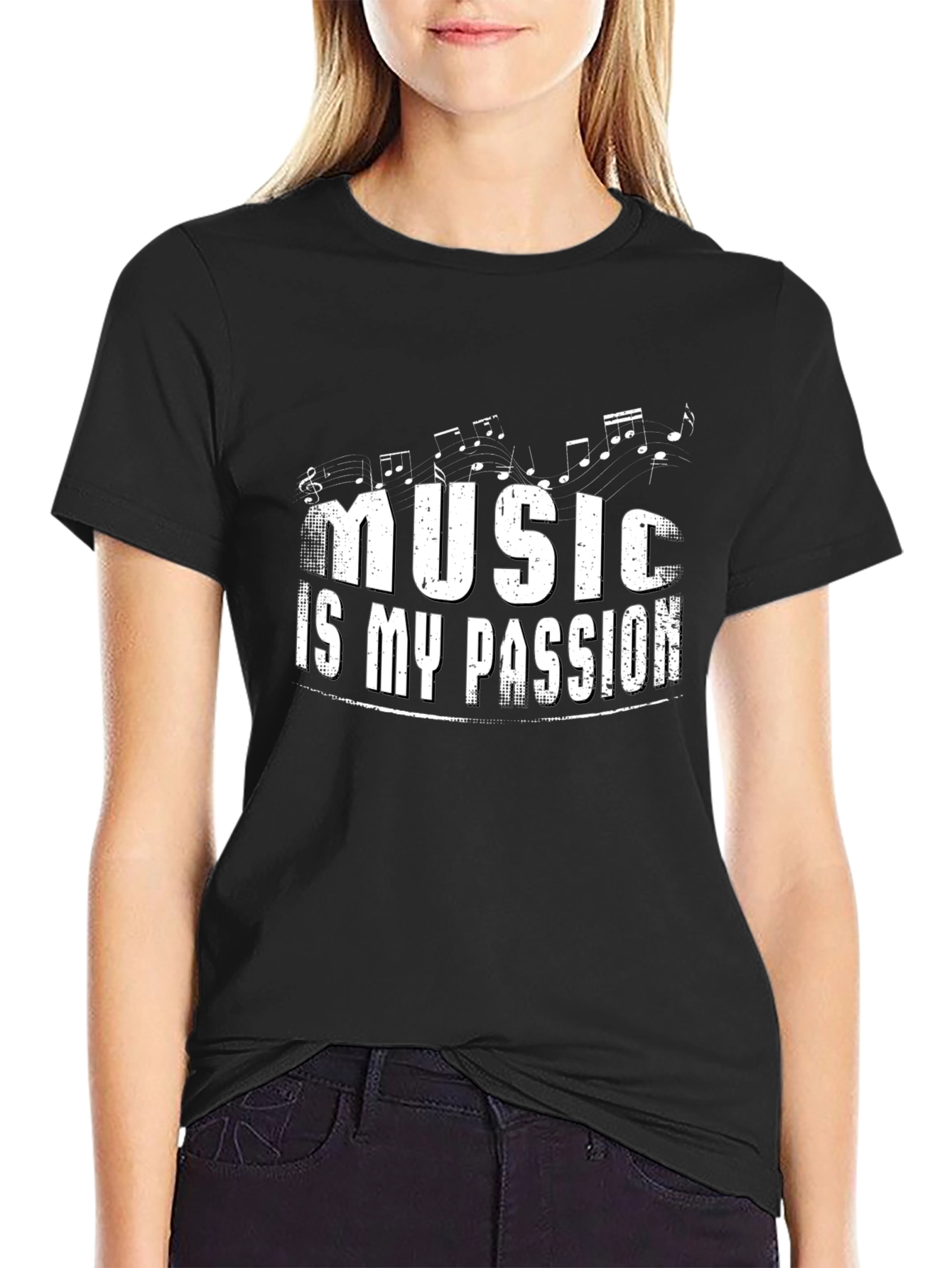 Music Is My Passion Black Graphic Tee Shirt