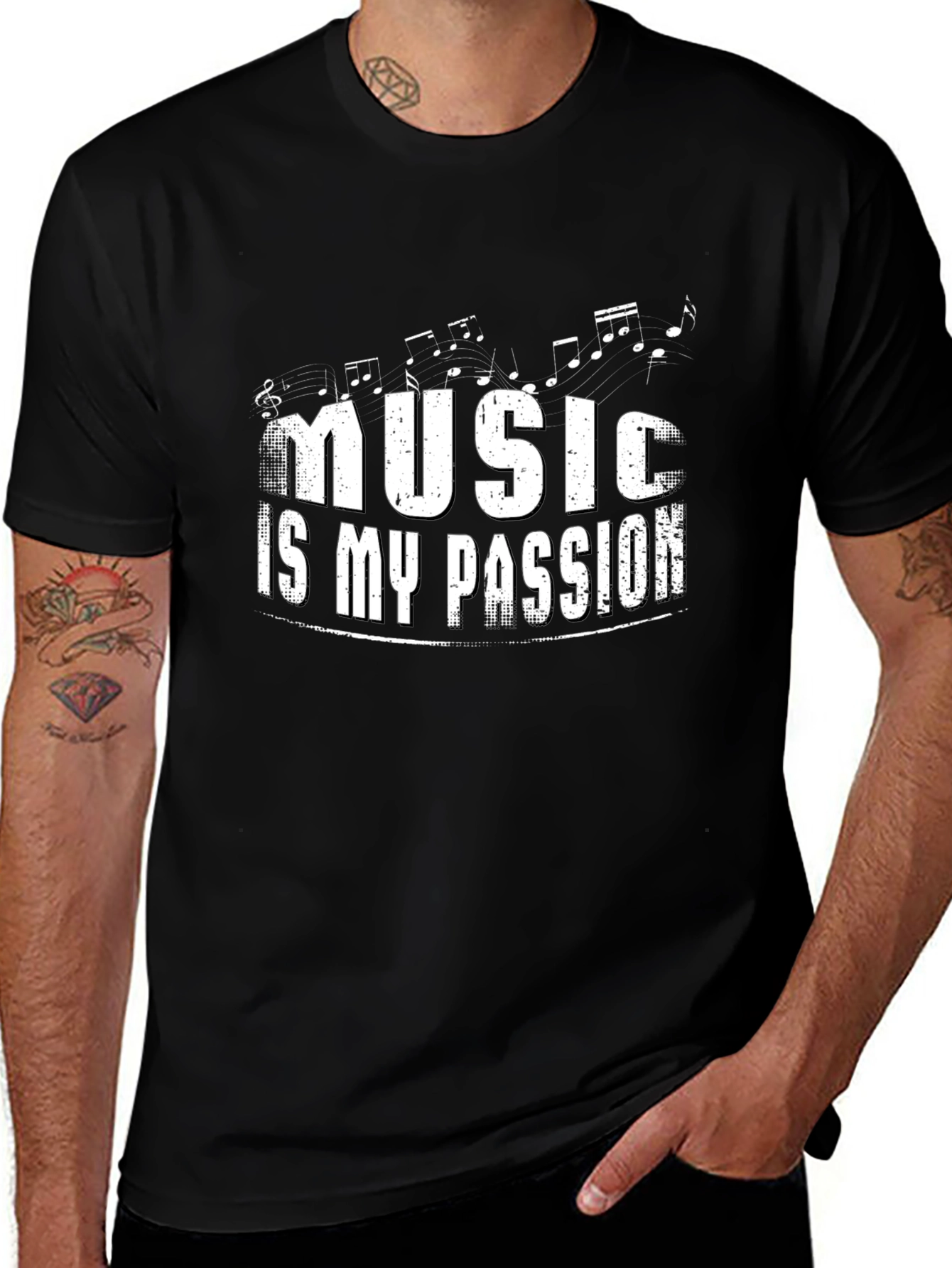 Music Is My Passion Black Graphic Tee Shirt