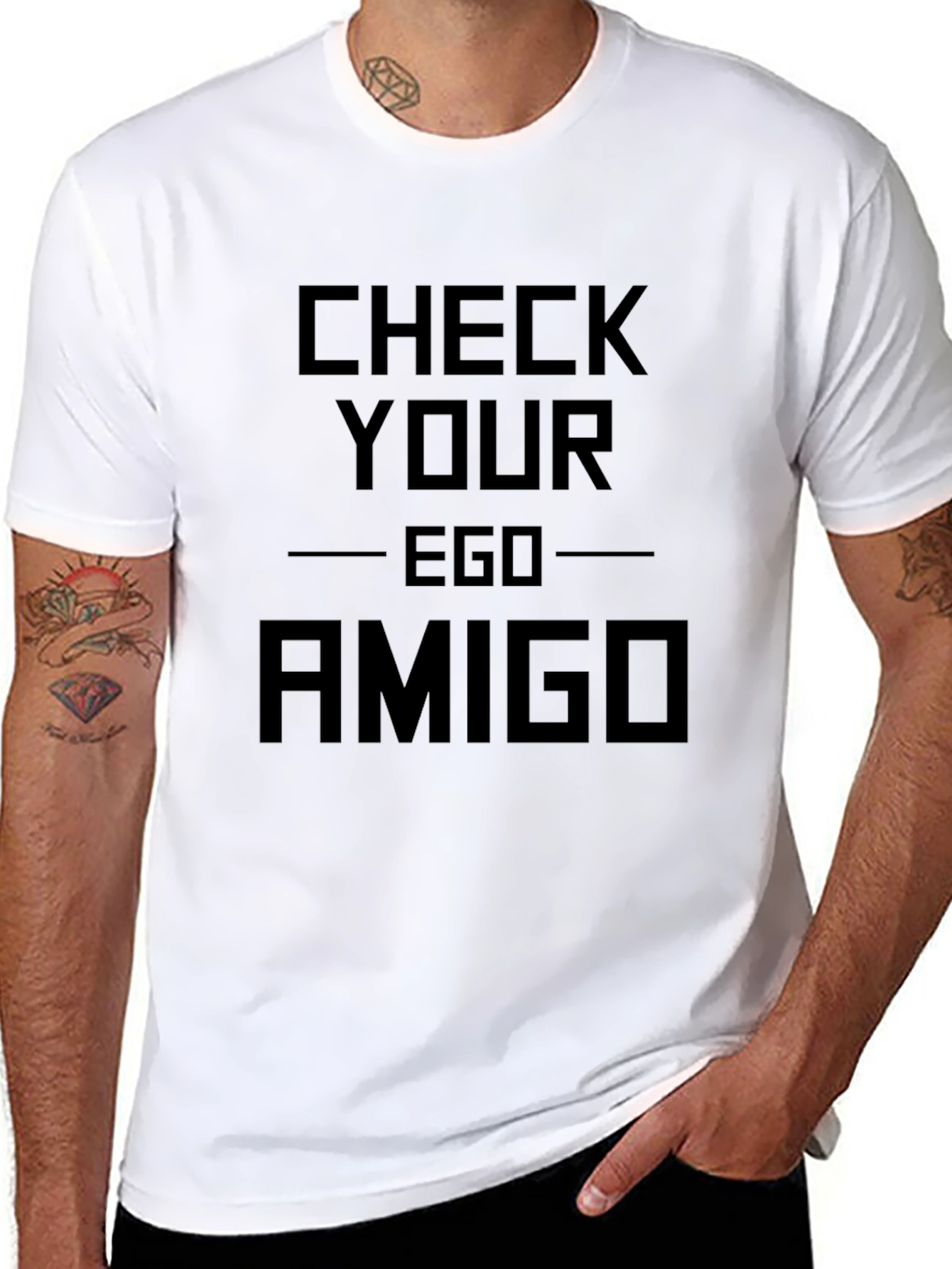 Check Your Ego Amigo Graphic T-Shirt - Black