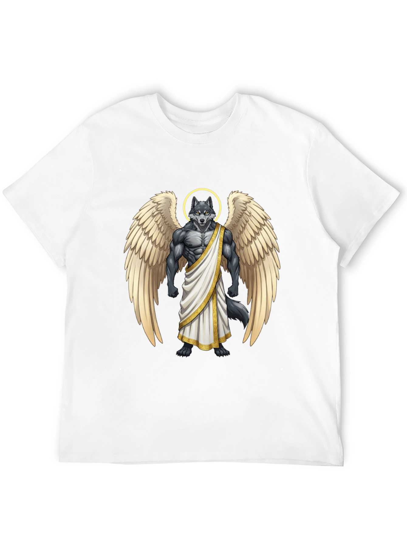 Angel Wolf Graphic Tee - Black Cotton T-Shirt