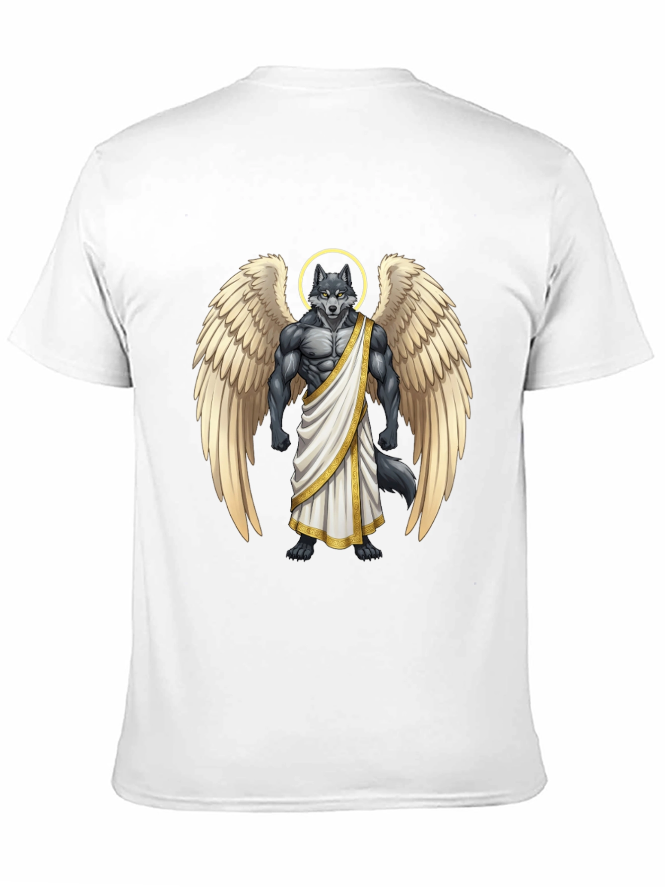 Angel Wolf Graphic Tee - Black Cotton T-Shirt