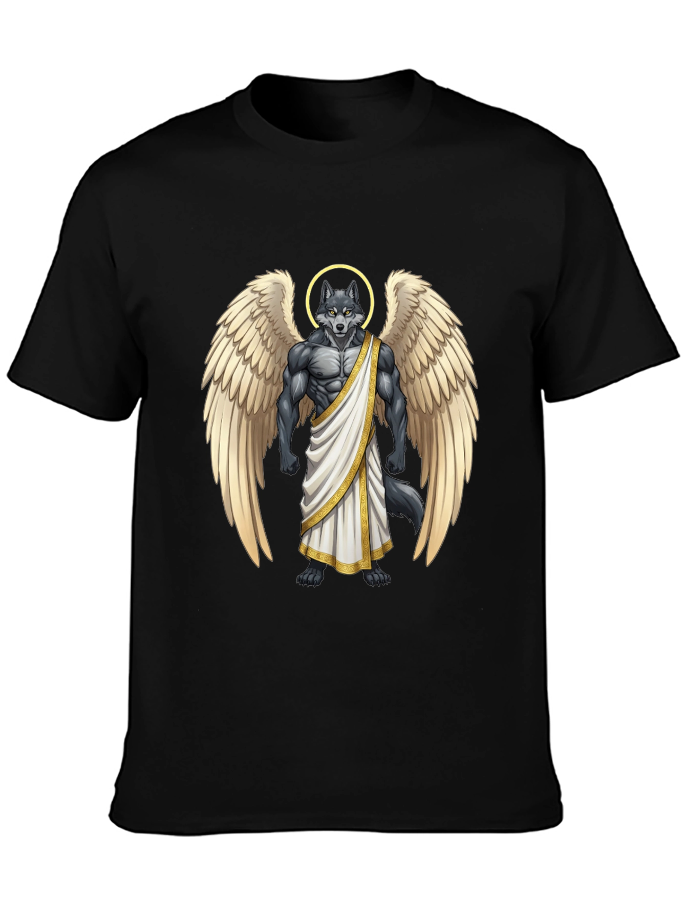 Angel Wolf Graphic Tee - Black Cotton T-Shirt