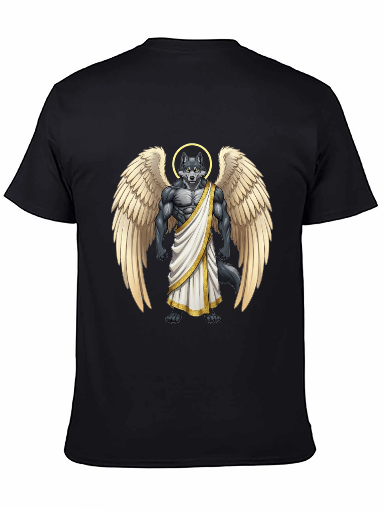 Angel Wolf Graphic Tee - Black Cotton T-Shirt