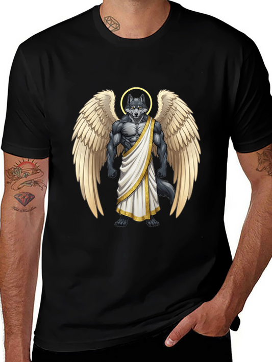 Angel Wolf Graphic Tee - Black Cotton T-Shirt