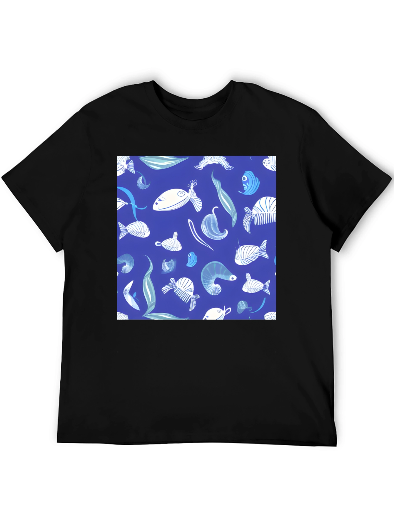 Blue Fish Pattern T-Shirt