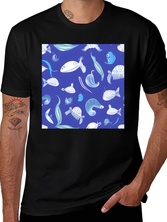Blue Fish Pattern T-Shirt