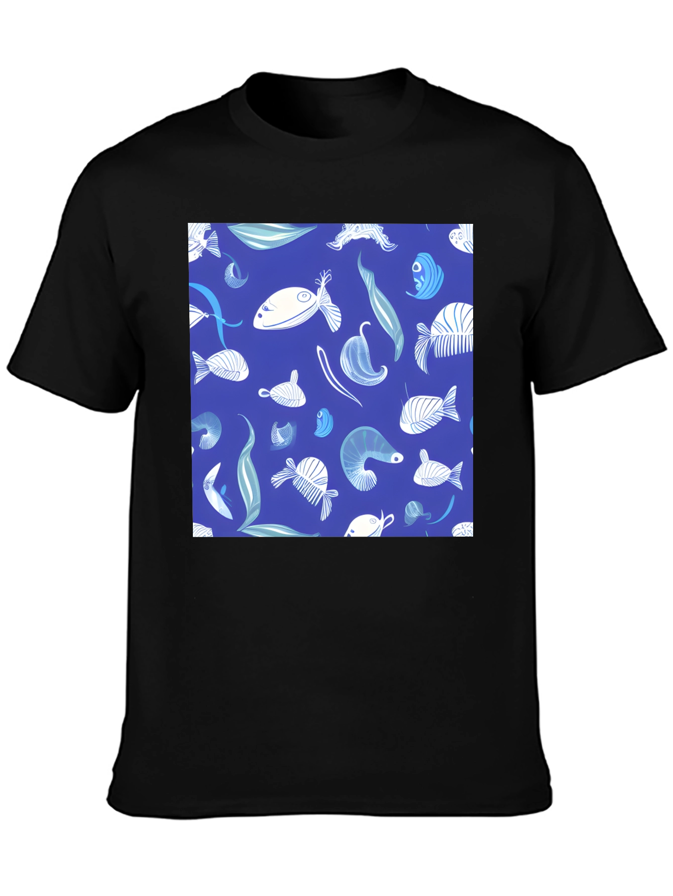 Blue Fish Pattern T-Shirt