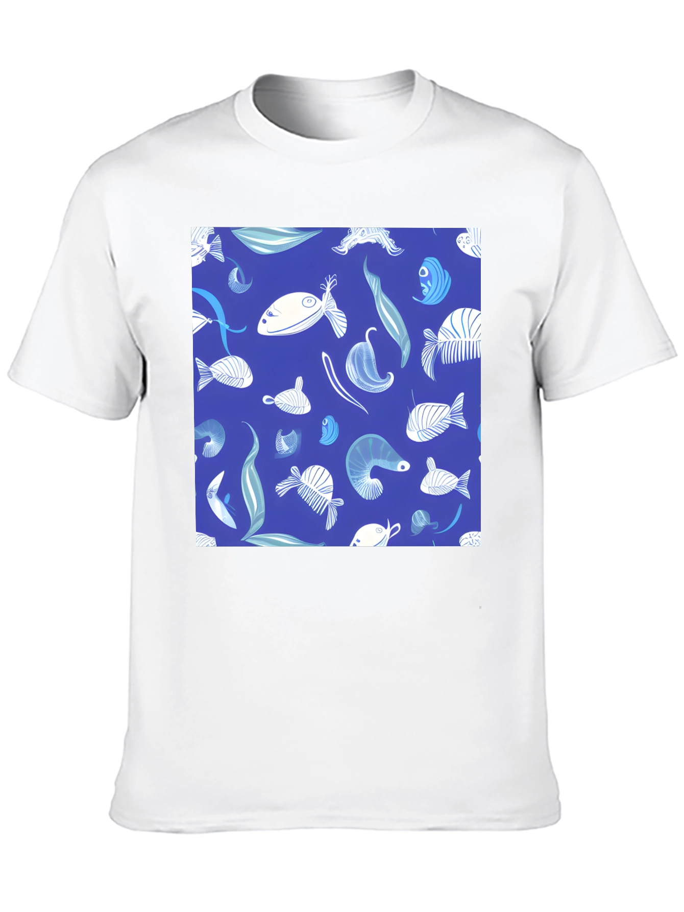 Blue Fish Pattern T-Shirt