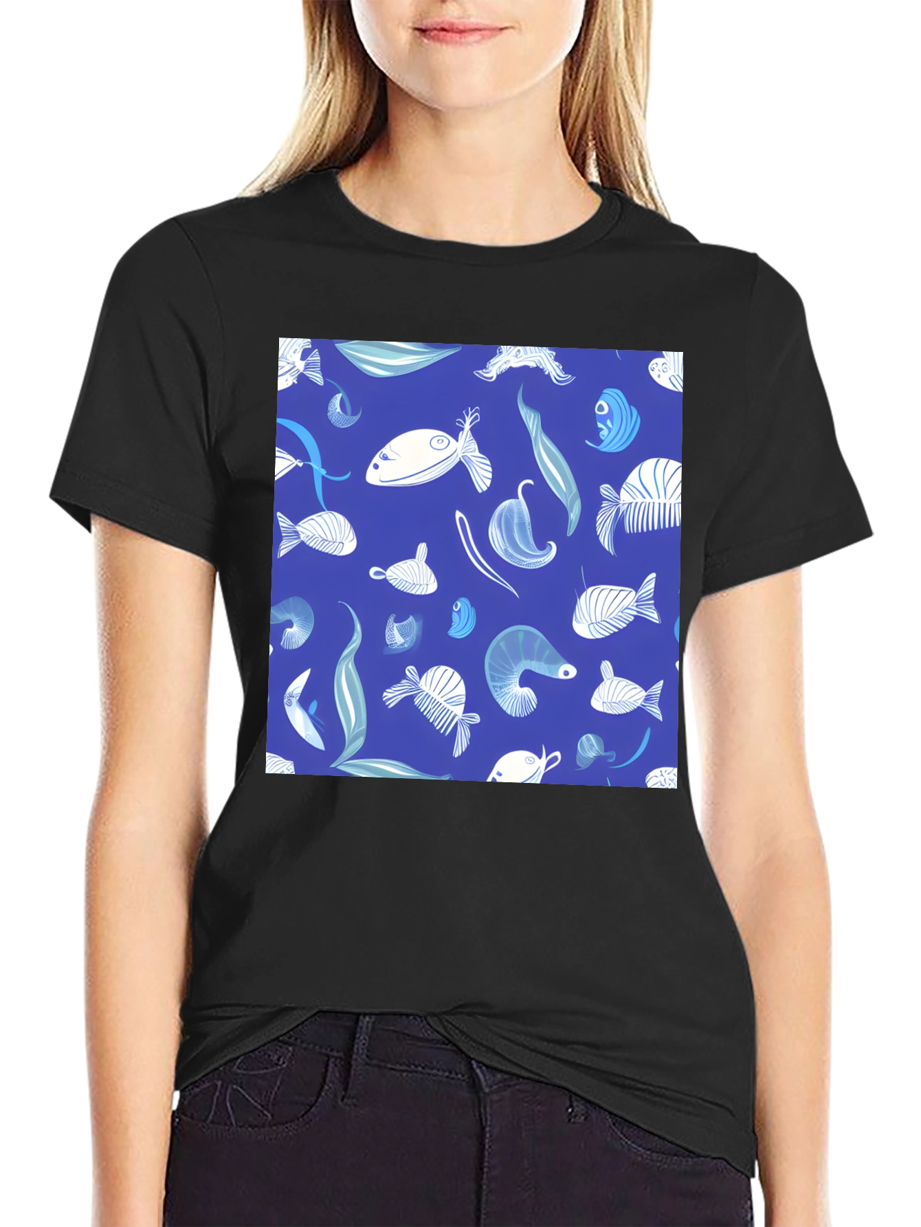 Blue Fish Pattern T-Shirt