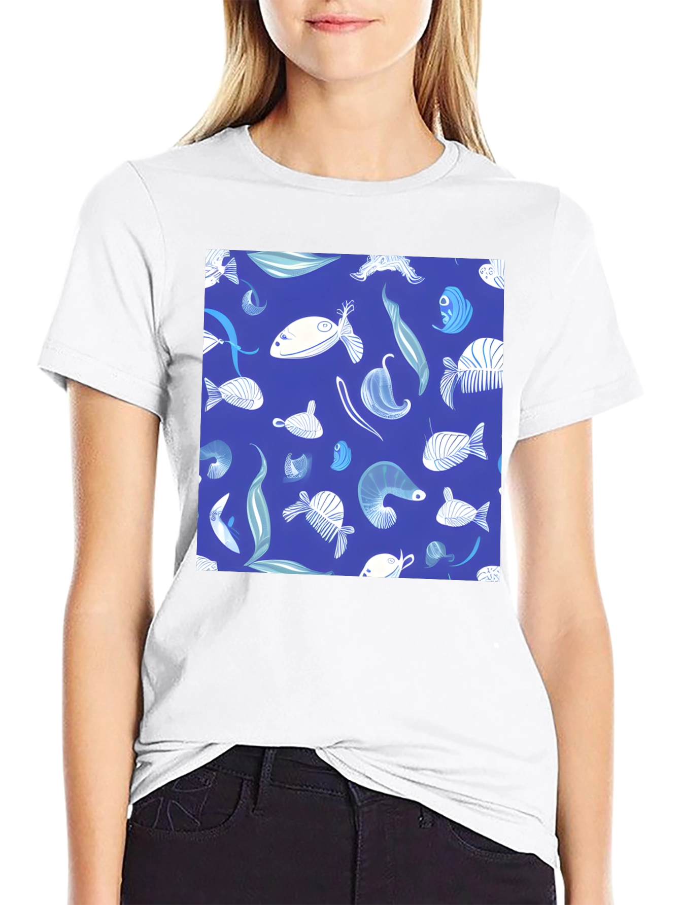 Blue Fish Pattern T-Shirt