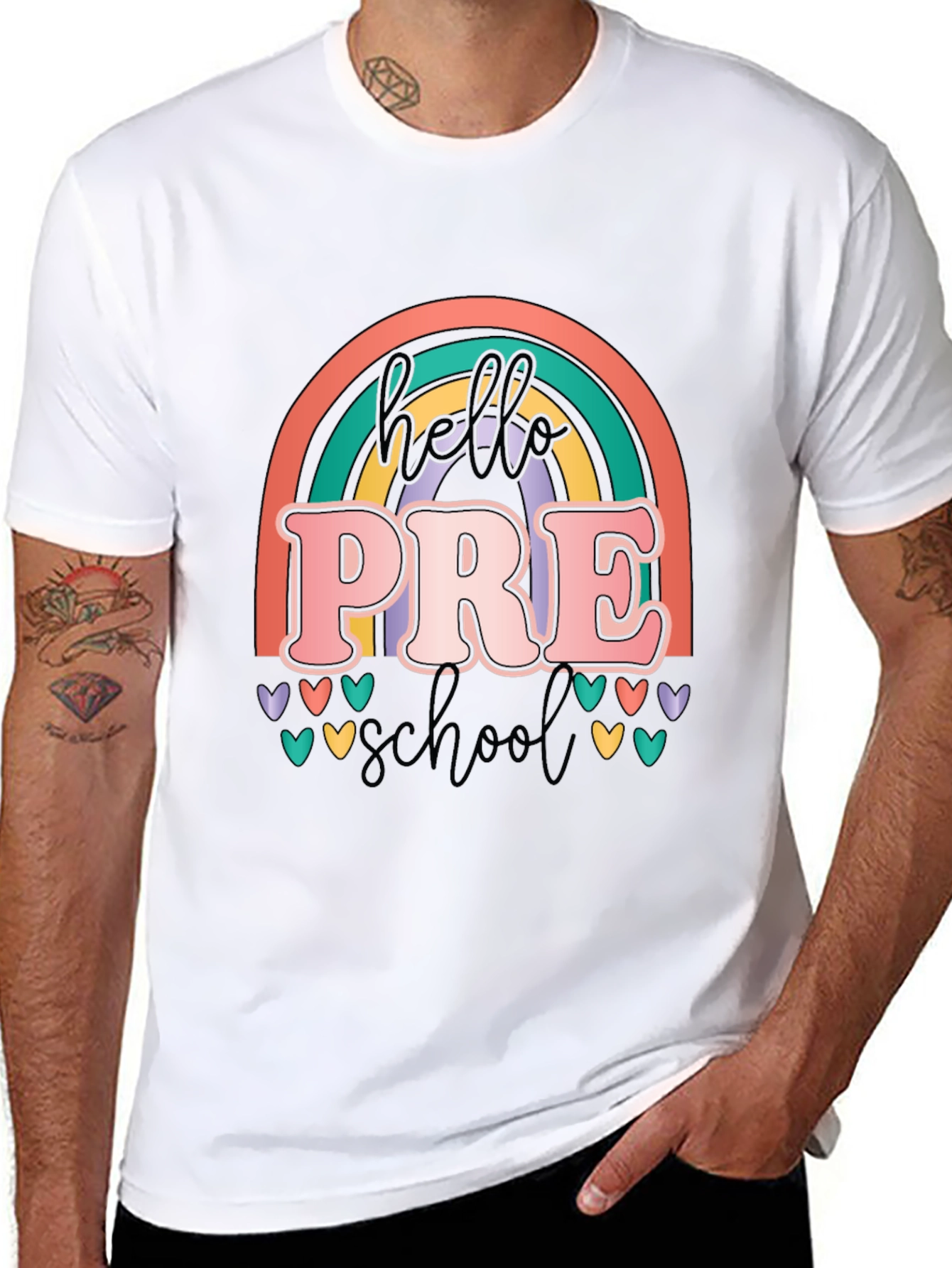 Hello Preschool Teacher T-Shirt Retro Rainbow