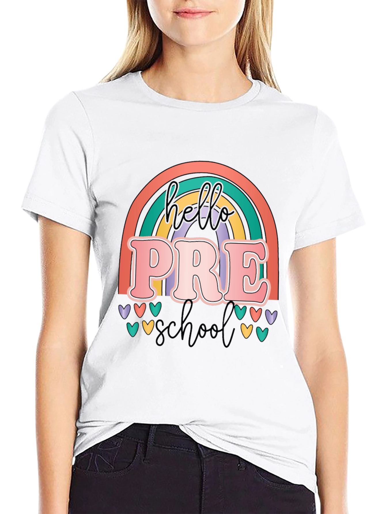 Hello Preschool Teacher T-Shirt Retro Rainbow