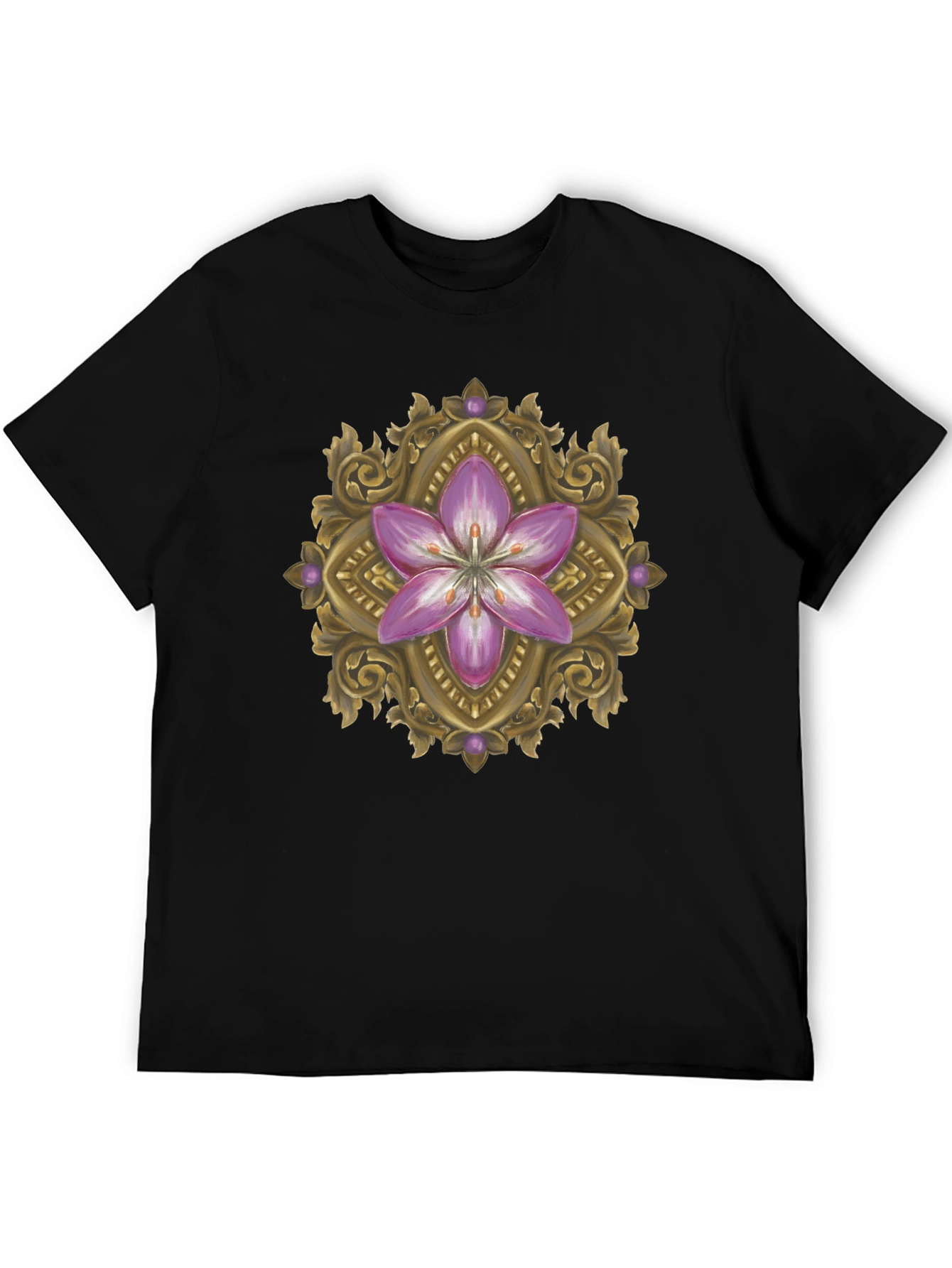 Floral Ornament Graphic Print Black T-Shirt