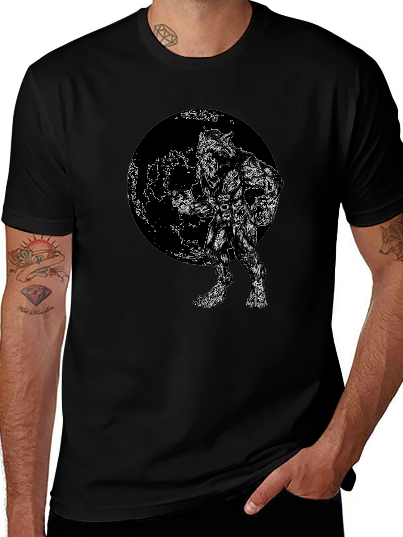 Werewolf Moon Graphic Tee - Black Cotton Blend
