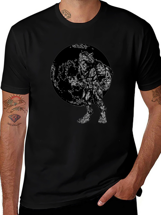 Werewolf Moon Graphic Tee - Black Cotton Blend