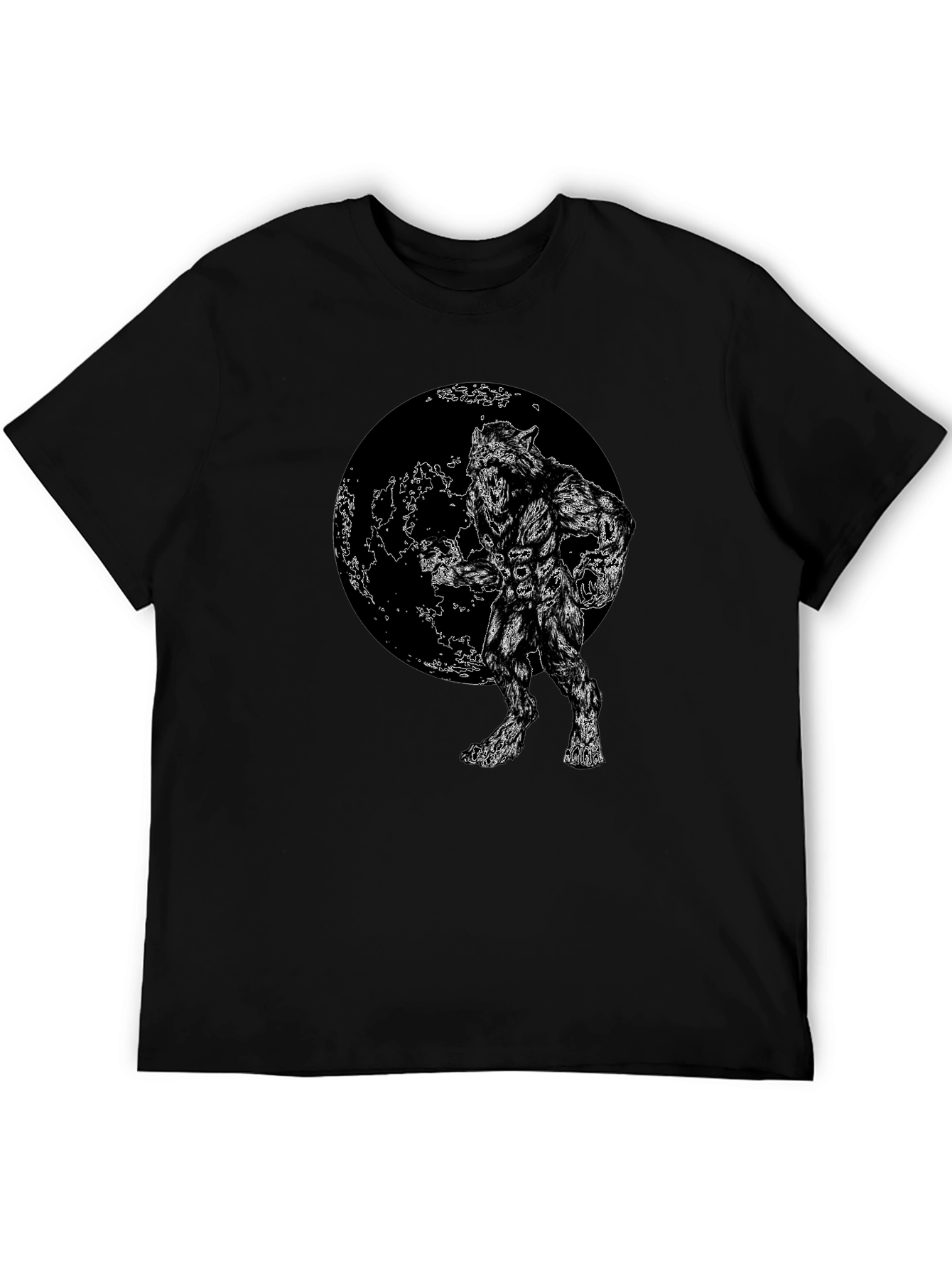Werewolf Moon Graphic Tee - Black Cotton Blend