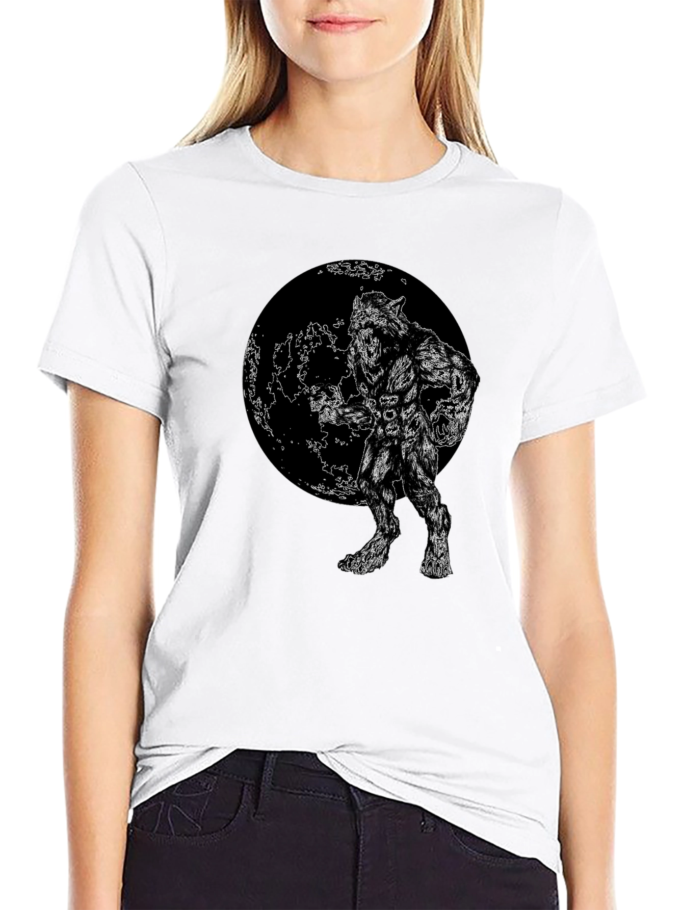 Werewolf Moon Graphic Tee - Black Cotton Blend