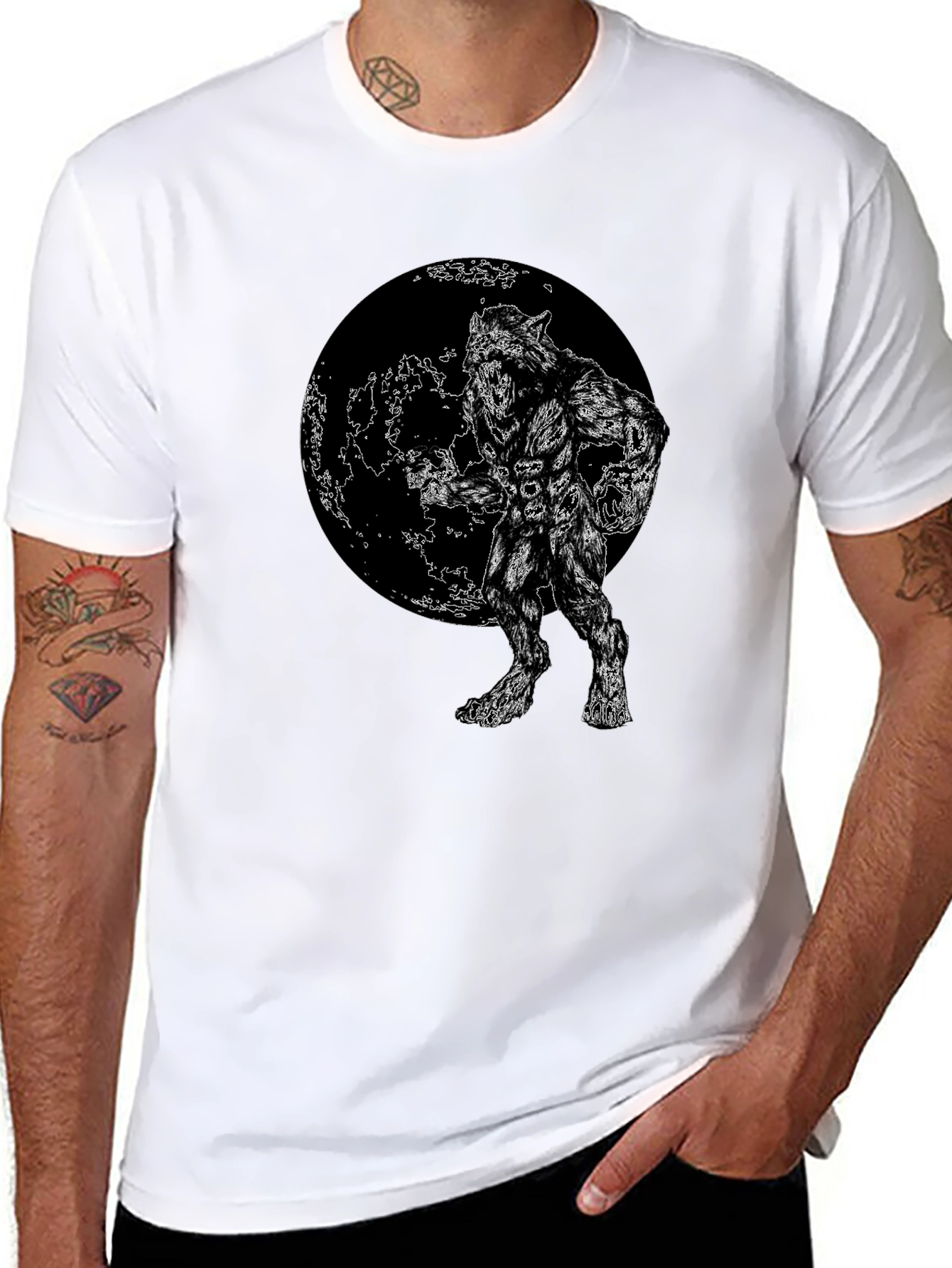 Werewolf Moon Graphic Tee - Black Cotton Blend