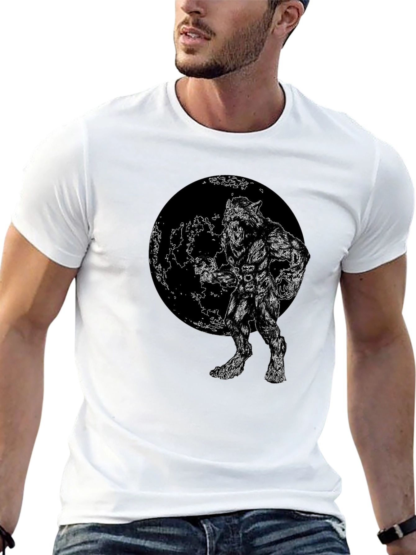 Werewolf Moon Graphic Tee - Black Cotton Blend