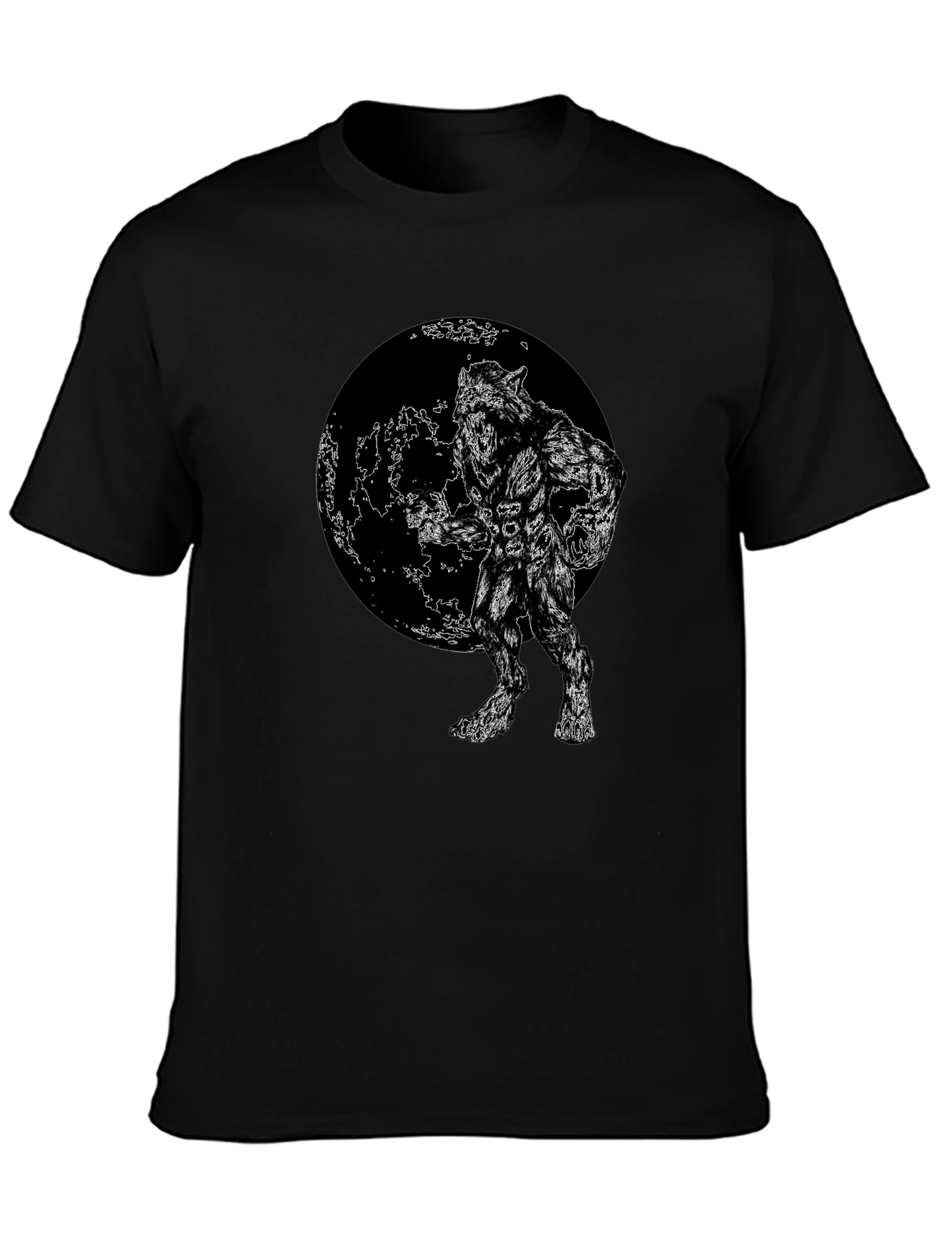 Werewolf Moon Graphic Tee - Black Cotton Blend