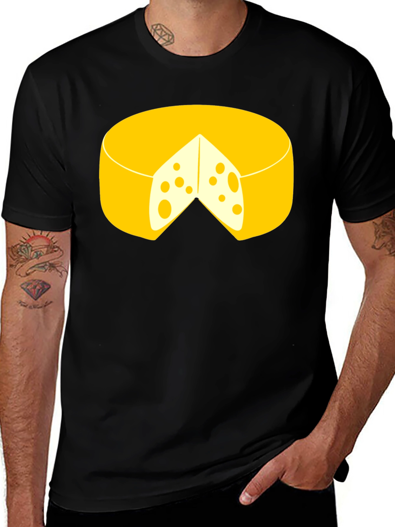 Funny Cheese Graphic Black T-Shirt