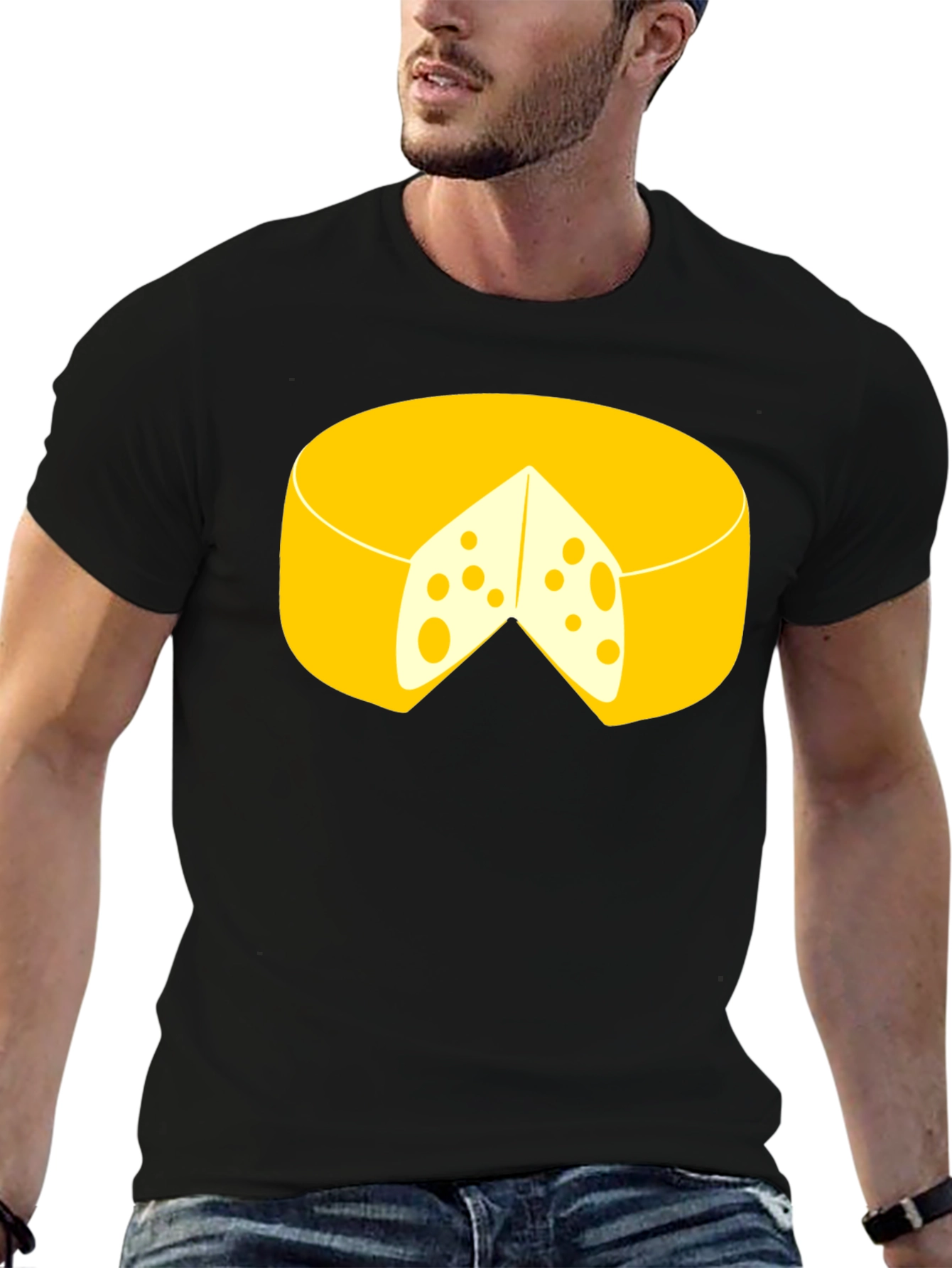 Funny Cheese Graphic Black T-Shirt
