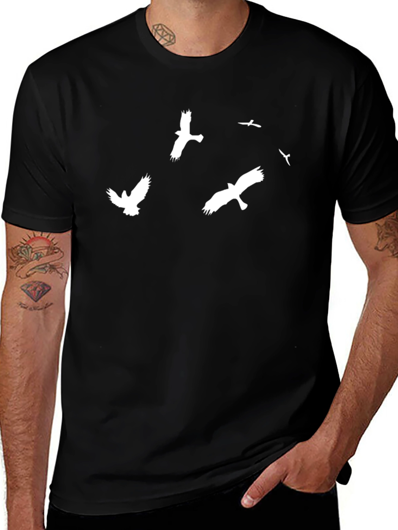 Mens Black T-Shirt with Bird Graphic