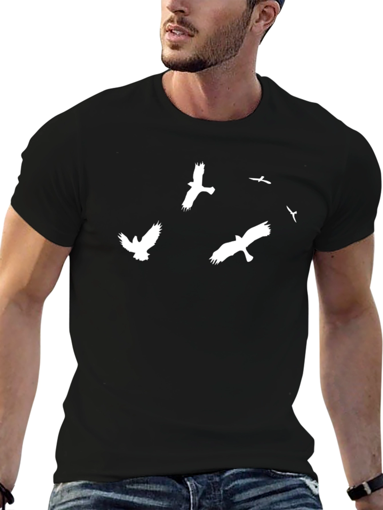 Mens Black T-Shirt with Bird Graphic