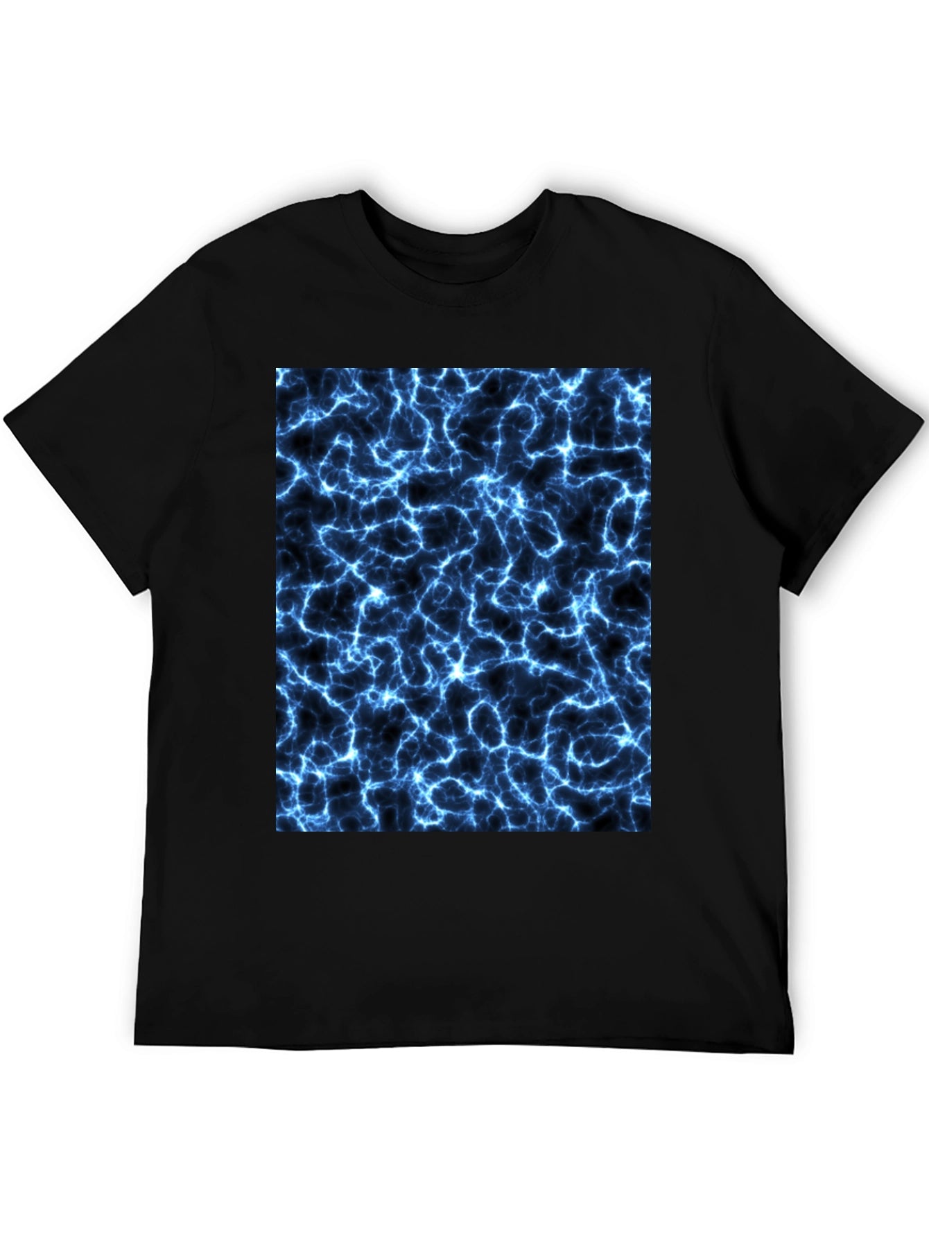 Electric Blue Lightning Graphic Black T-Shirt