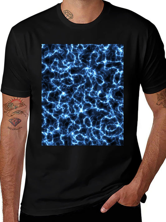 Electric Blue Lightning Graphic Black T-Shirt