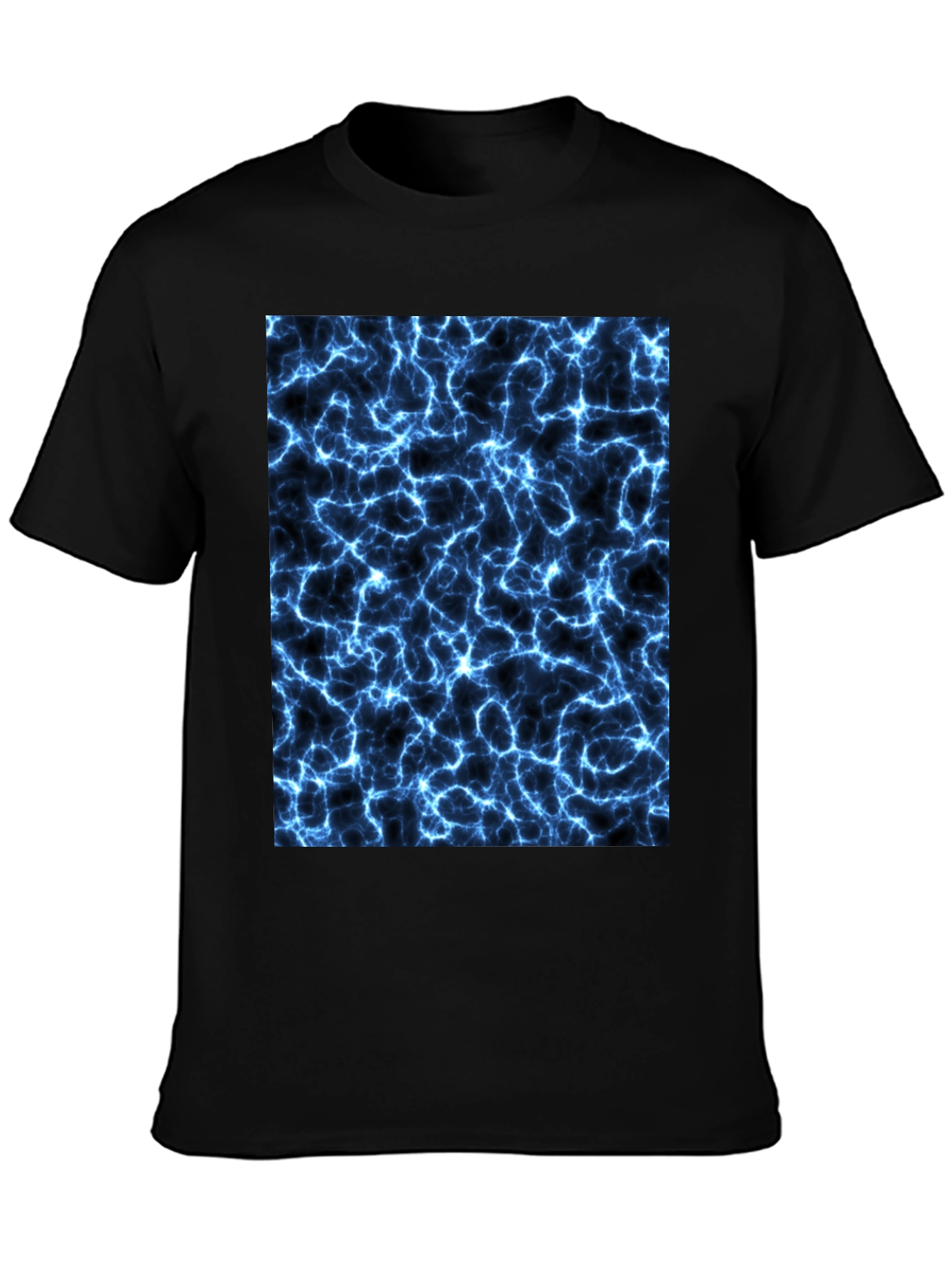 Electric Blue Lightning Graphic Black T-Shirt