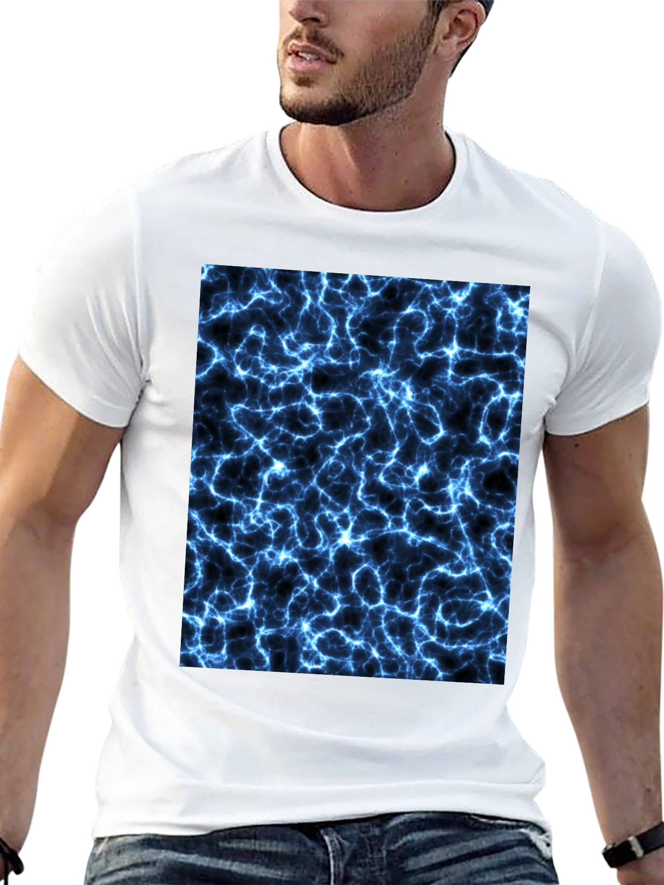 Electric Blue Lightning Graphic Black T-Shirt