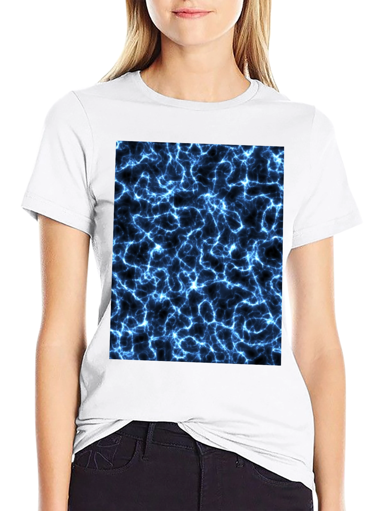 Electric Blue Lightning Graphic Black T-Shirt