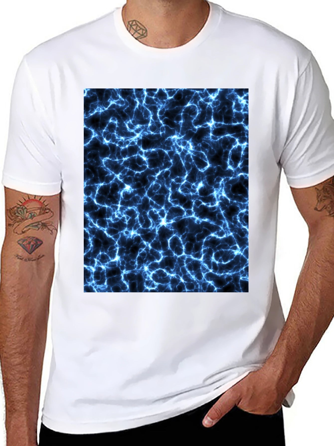 Electric Blue Lightning Graphic Black T-Shirt