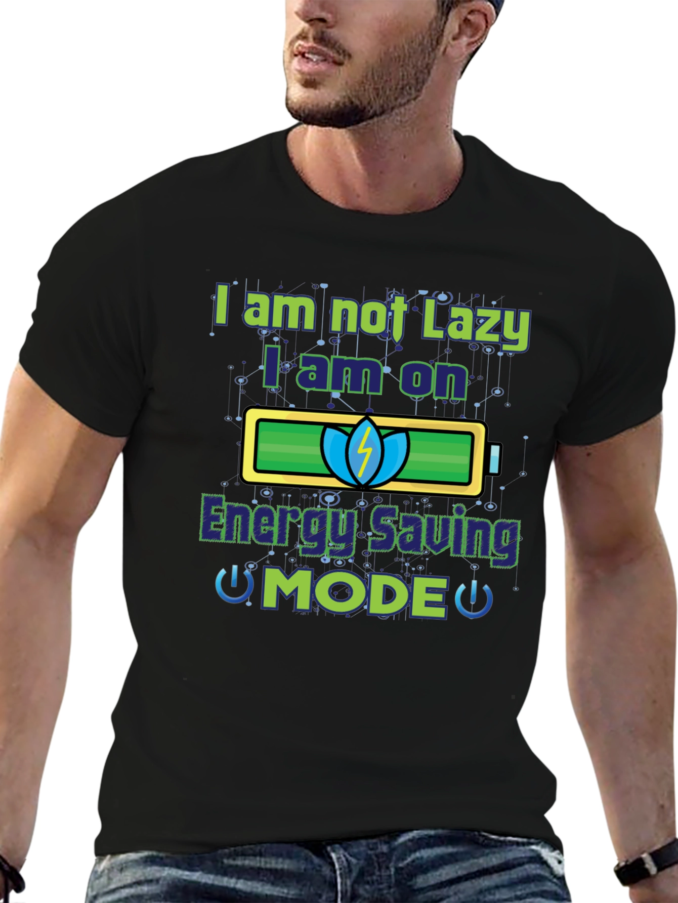 Energy Saving Mode Funny Graphic T-Shirt