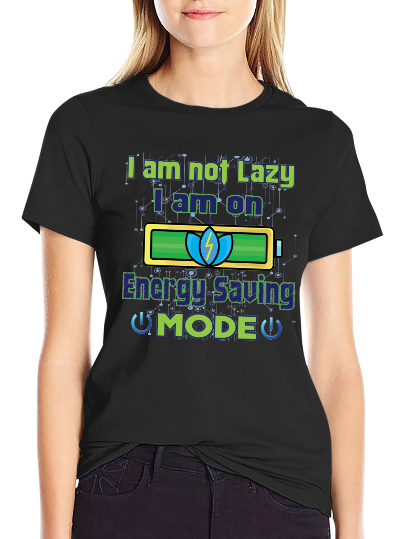 Energy Saving Mode Funny Graphic T-Shirt