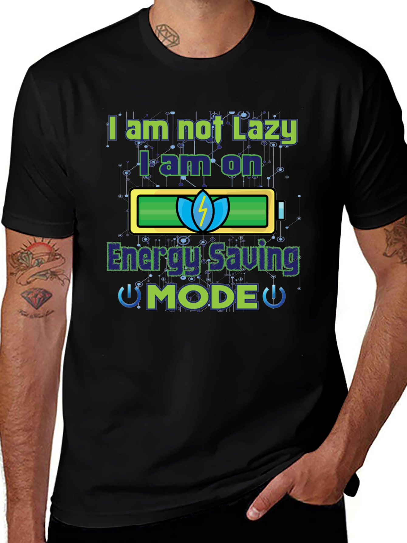 Energy Saving Mode Funny Graphic T-Shirt