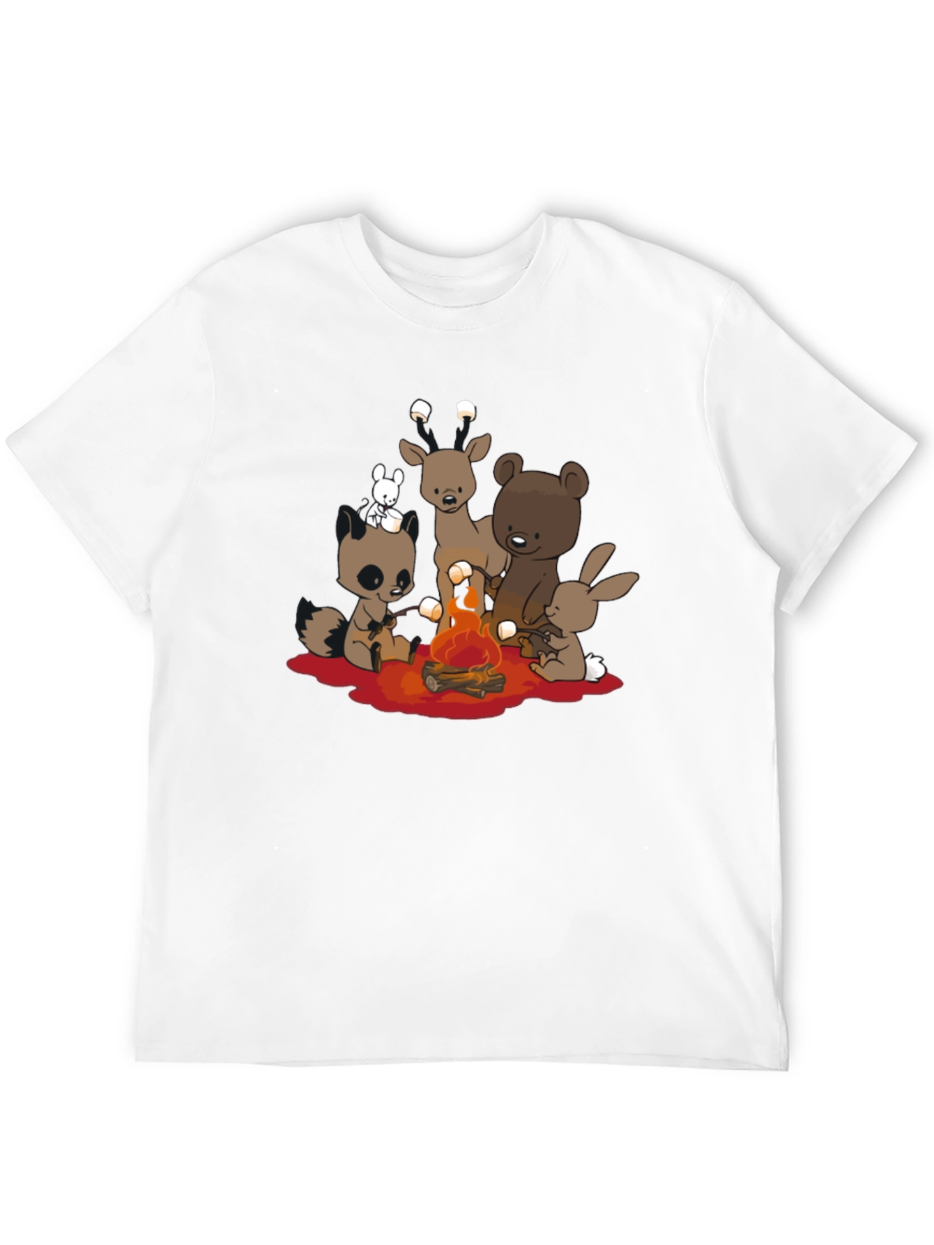 Cute Campfire Cartoon Animals Black T-Shirt