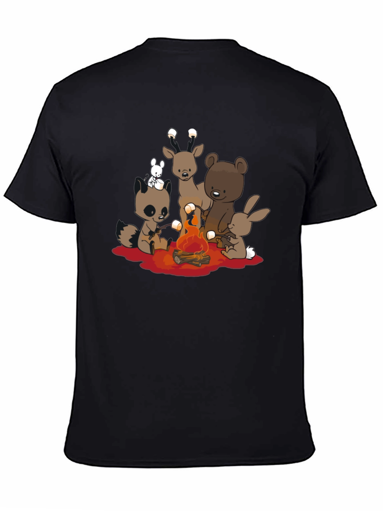 Cute Campfire Cartoon Animals Black T-Shirt