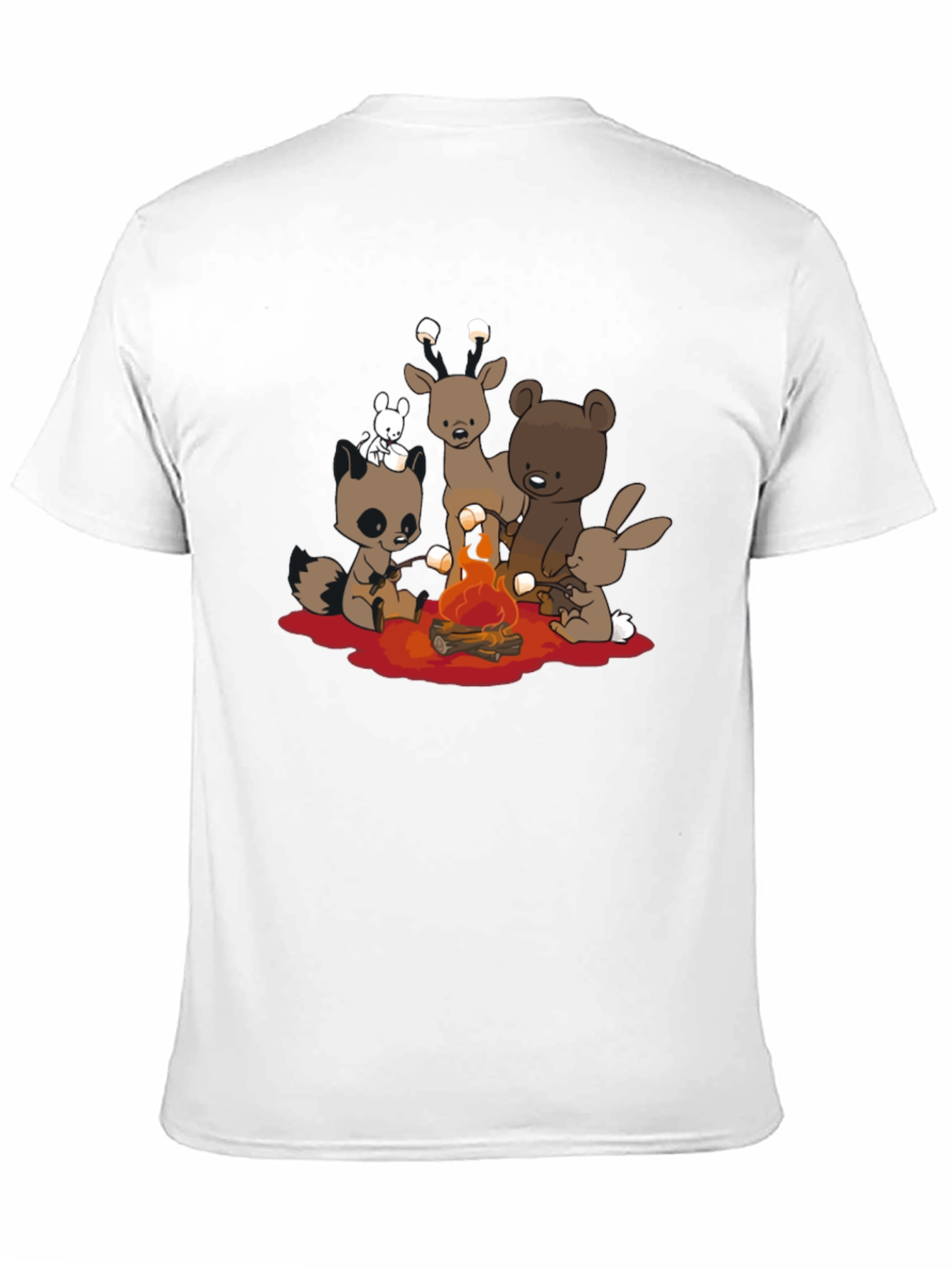 Cute Campfire Cartoon Animals Black T-Shirt