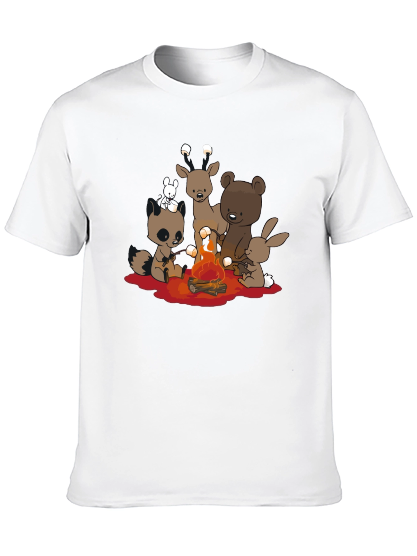 Cute Campfire Cartoon Animals Black T-Shirt